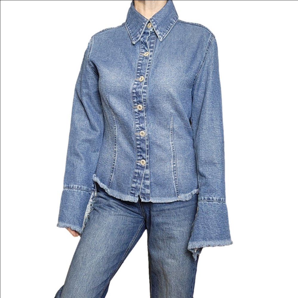 Shirt Jacket Denim Blue Vintage Collared fitted EVE BARE GI… - Picture 2 of 16